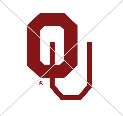 Interlocking OU with an "X" drawn over it. The "u" is much thinner than the "o", demonstrating disproportioning of the OU logo.