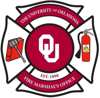 The University of Oklahoma, Fire Marshall's Office, ets. 1890 logo.