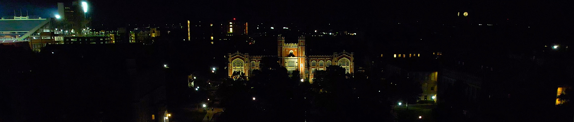 Evans Hall in the evening.