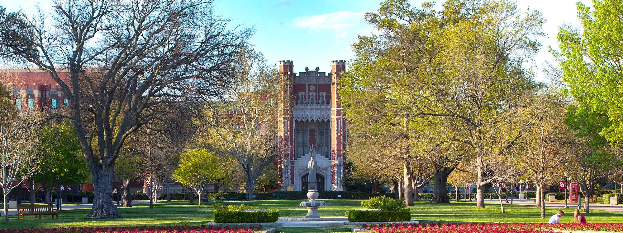 Bizzell library and fountain in the spring