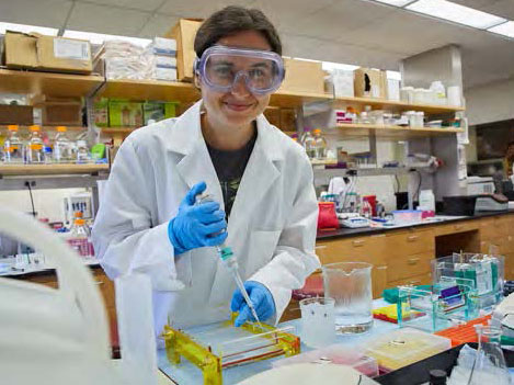 Student conducting research in a lab. 