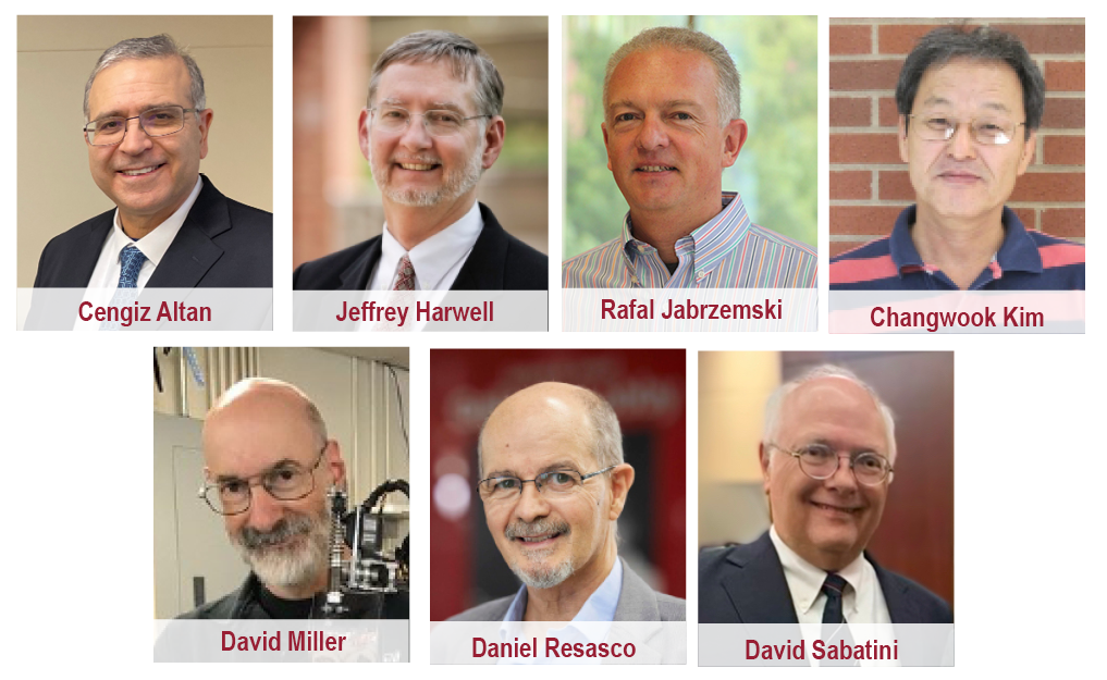 Photos of OU Engineering Retiring Faculty: Cengiz Altan, Jeffrey Harwell, Rafal Jabrzemski, Changwook Kim, David Miller, Daniel Resasco and David Sabatini