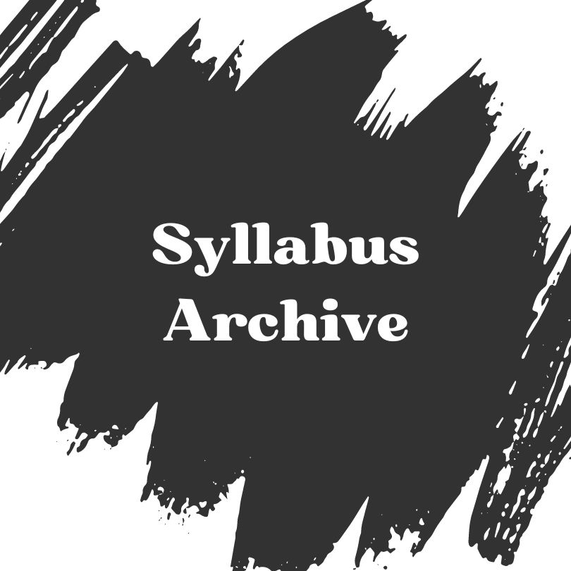 "Syllabus Archive" in white over black paint splatter.