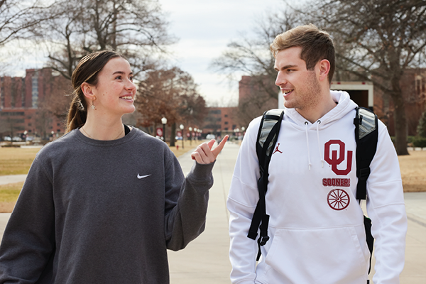 Students walking on OU's Norman campus.