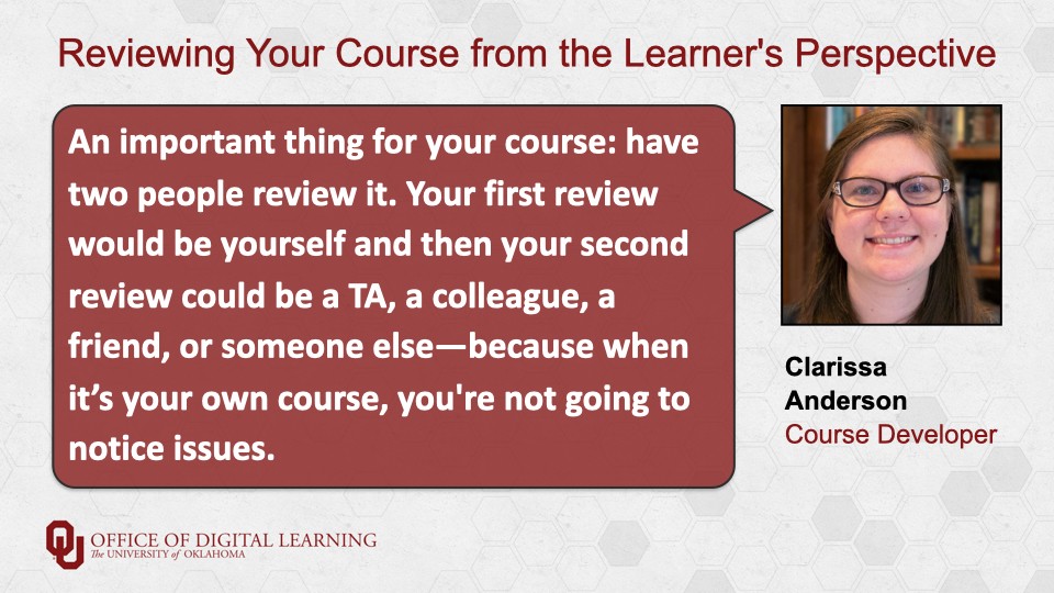 Reviewing Your Course from the Learner's Perspective