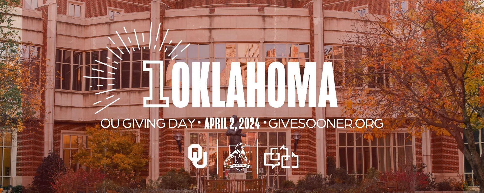One Oklahoma. OU Giving Day, April 2, 2024. givesooner.org. Logos for OU, The OU Foundation, and Gaylord College.