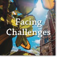 photo of leaves with "Facing Challenges" text
