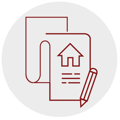 Grey circle with an image of a housing application with a pencil