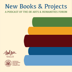 logo of the new books and projects show, featuring a stack of books in forum colors and our logos
