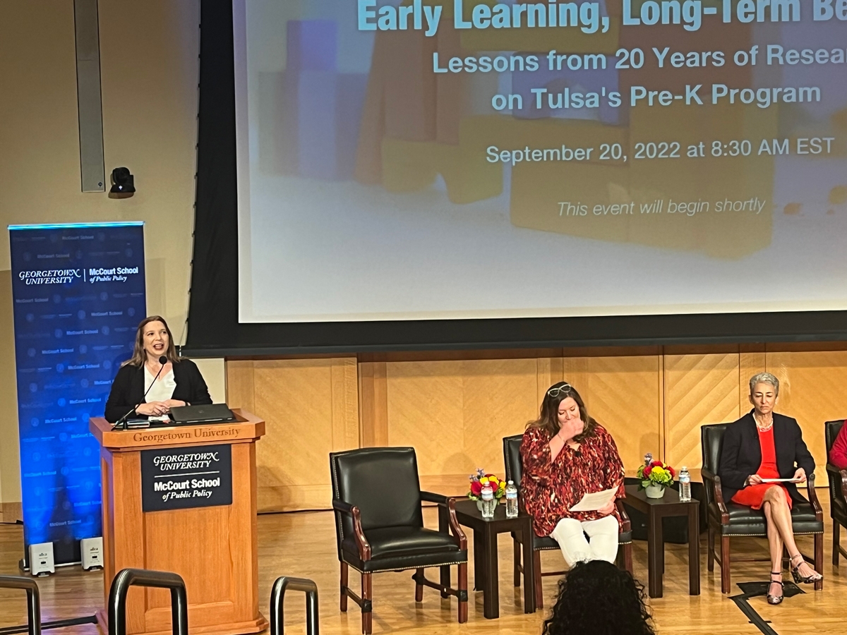 ECIE Assistant Director of Research Sherri Castle, chaired a panel at the Pre-K Conference. Also pictured are Ginny Graham of the Tulsa World who addressed community impact and support and Karen Keily, executive director of CAP-Tulsa, an ECEI research partner.