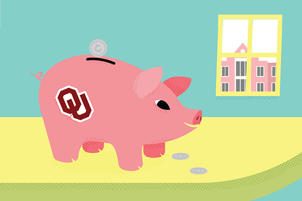 piggy bank with OU sticker