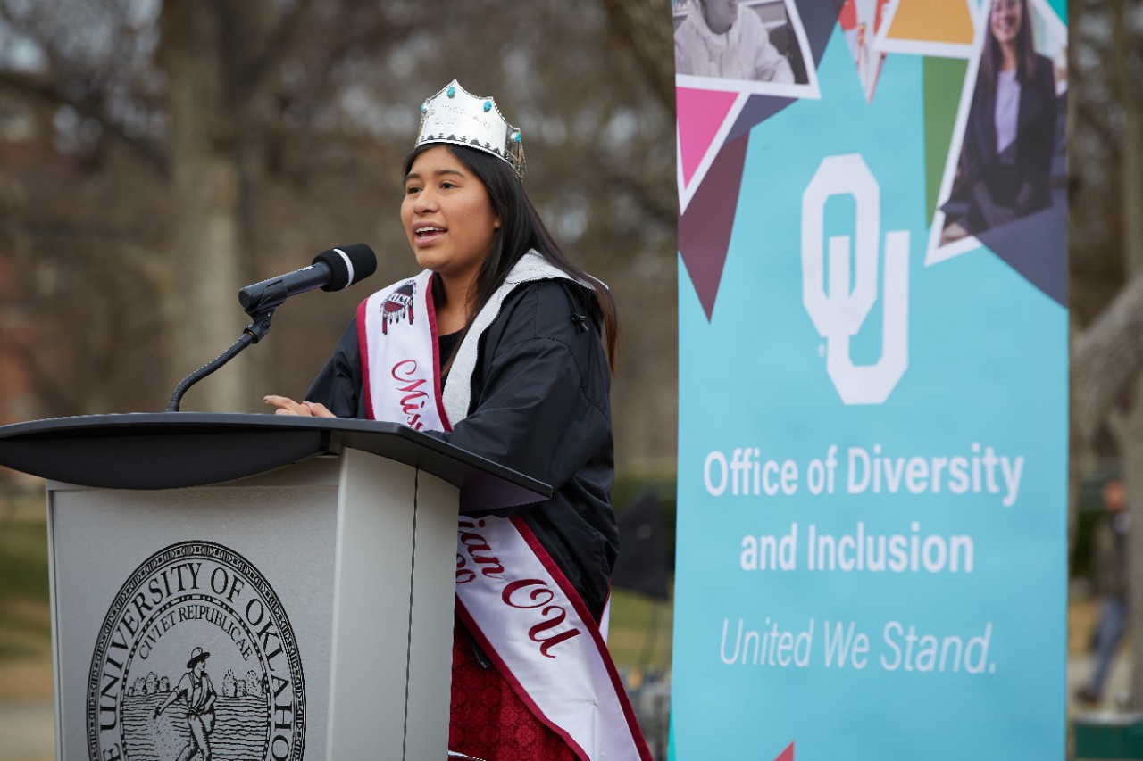 Miss Indian OU speaks at the MLK March