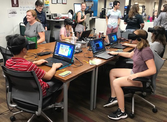 Students using VR headsets at ArtEdge