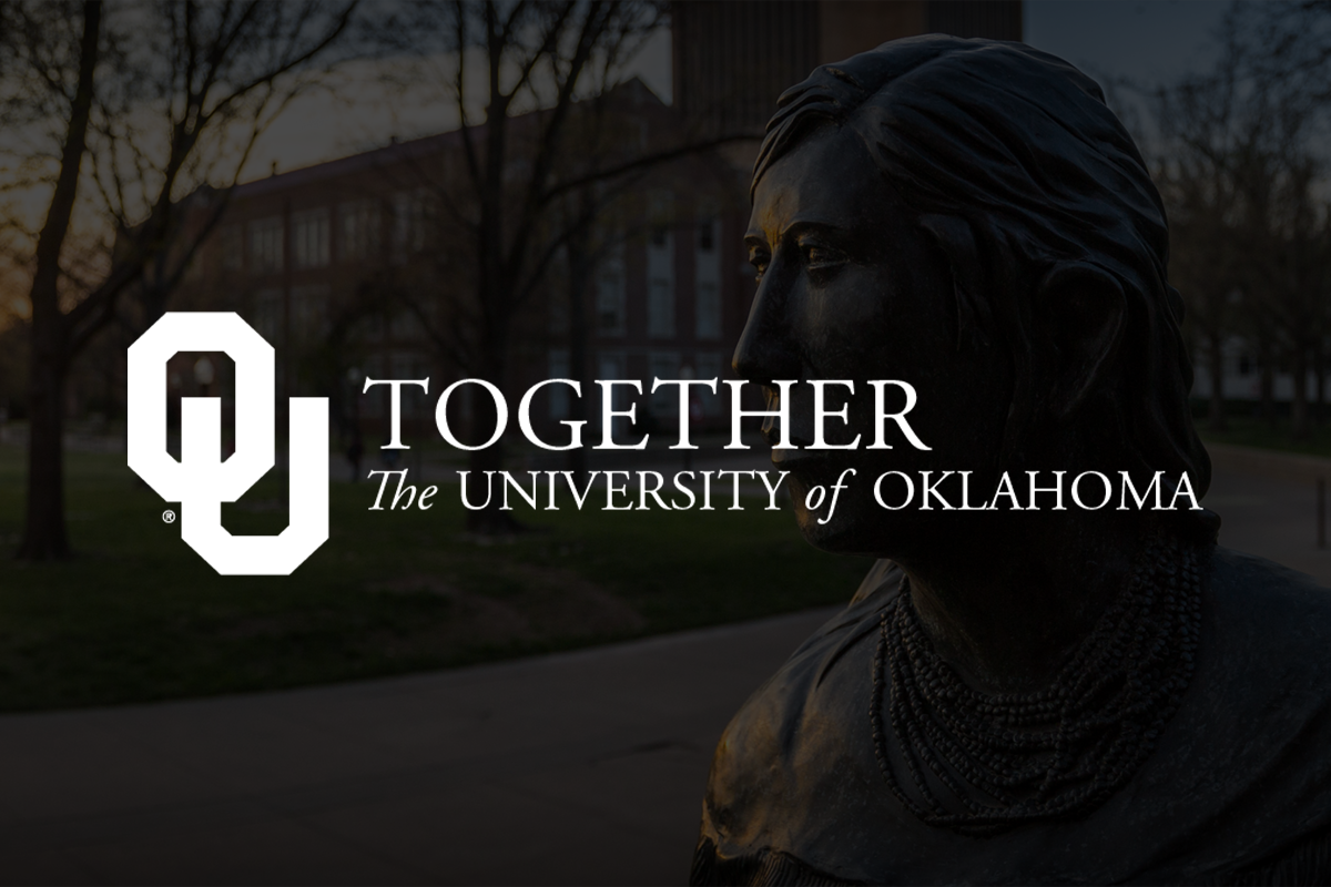 OU Together wordmark over photo of campus at sunrise