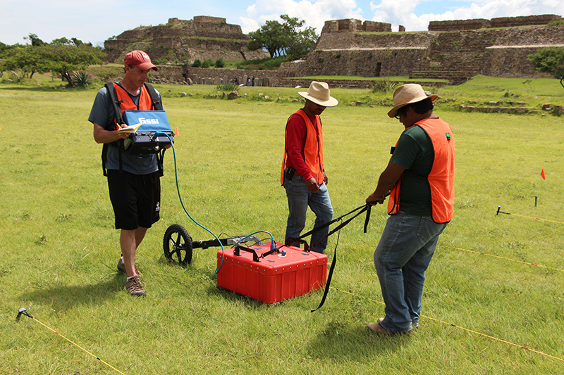 Technicians use Ground Penetrating Radar at the Monte Alban site