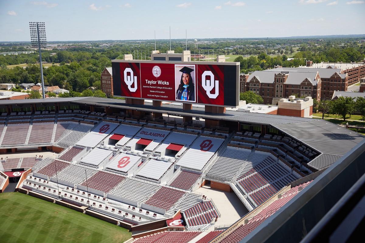 Virtual Commencement Slideshow plays on the stadium screens