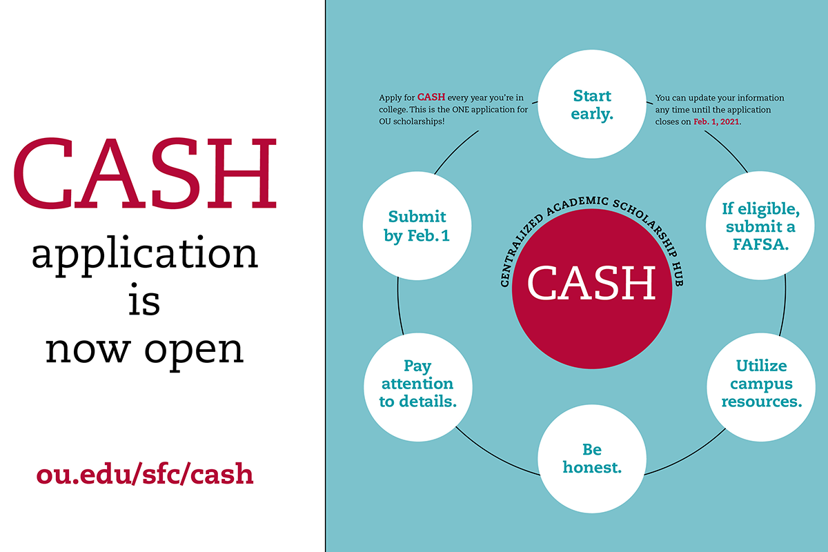 CASH application is now open ou.edu/sfc/cash graphic