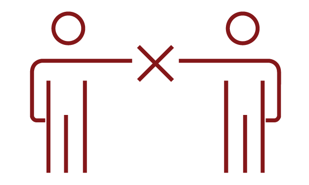 Icon of two people standing closely, with a x through it