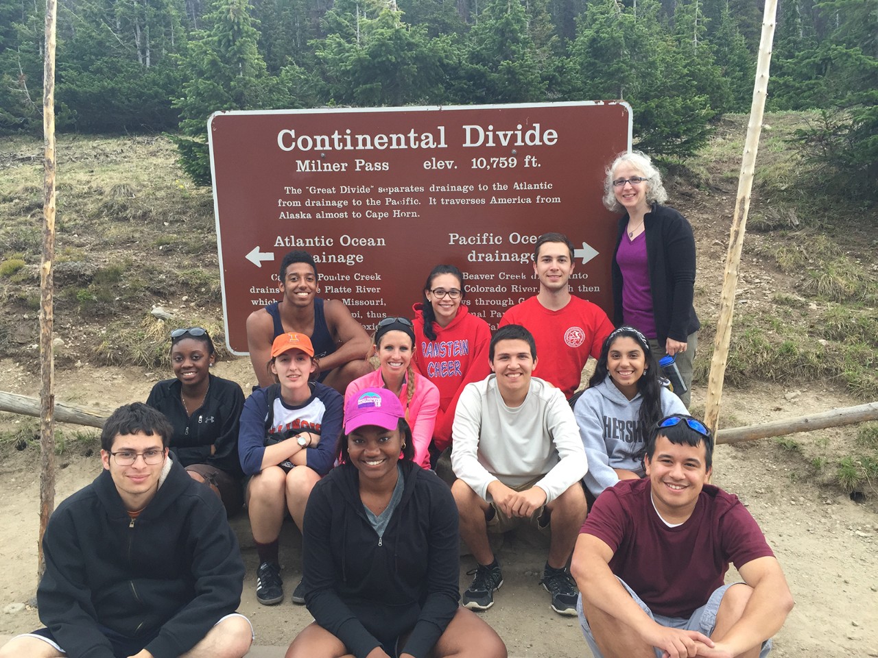 LaDue posed with class at 'Continental Divide' site