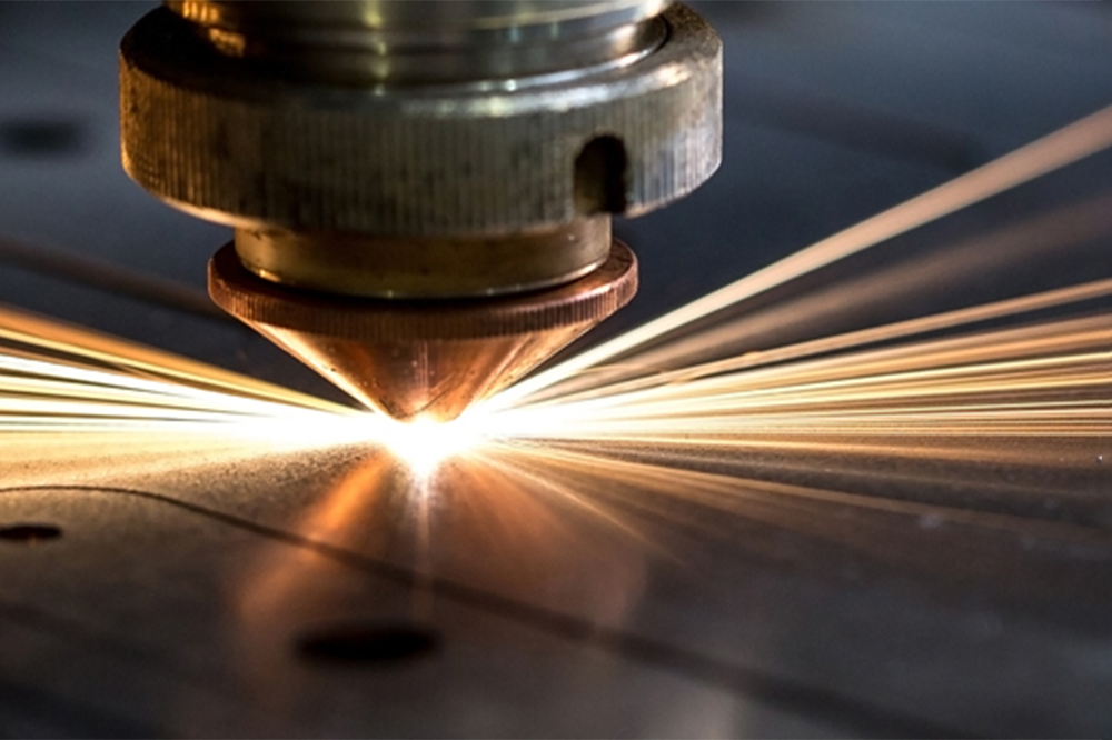 metal printing unit creates sparks on a metal plate