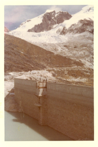 vintage photo of Cordillera Real dam and glacier