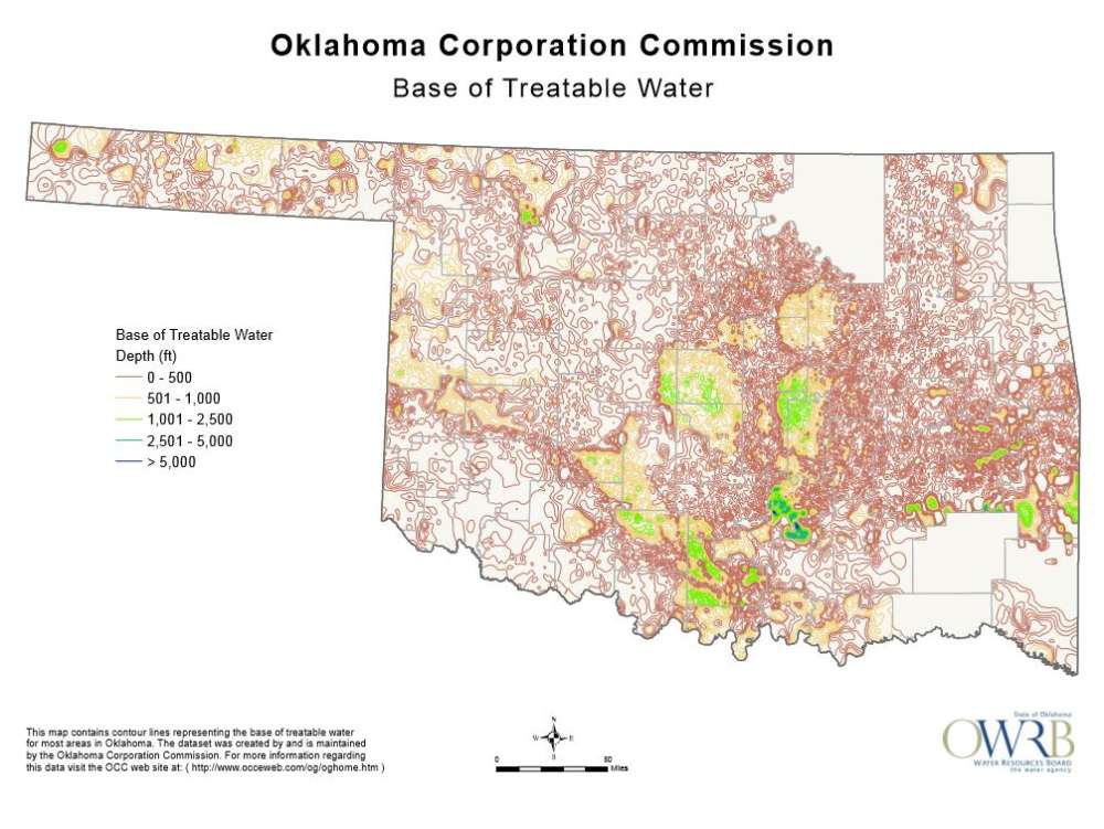 Map of treatable water in Oklahoma