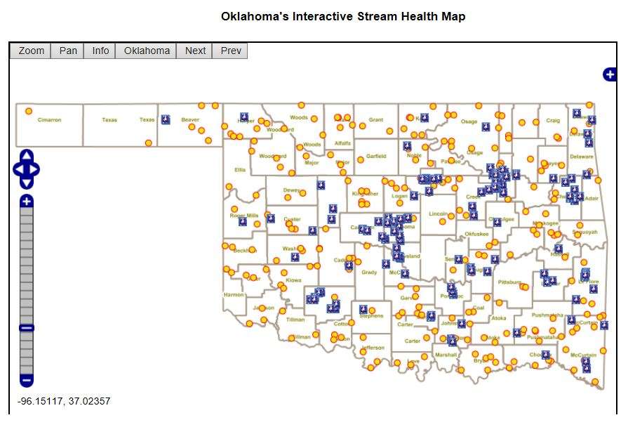 Map of Oklahoma interactive stream health