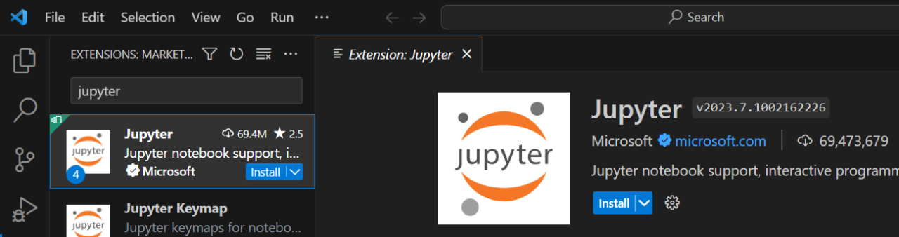 visua studio code jupiter extension