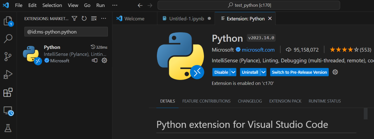 visual studio code python jupiter notebook python extension