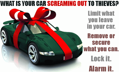 Limit what you leave in your car. Remove or secure what you can. Lock it. Alarm it. 