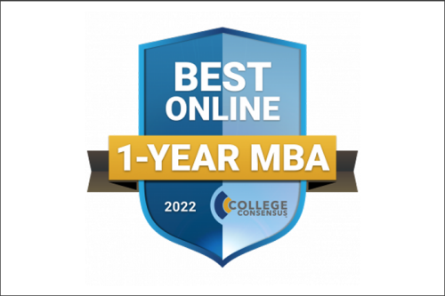 College Consensus Rankings Badge | Best Online 1-Year MBA 2022