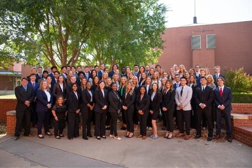 Group photo, taken on campus,  of the 75 new students inducted into the JCPenney Leadership Program