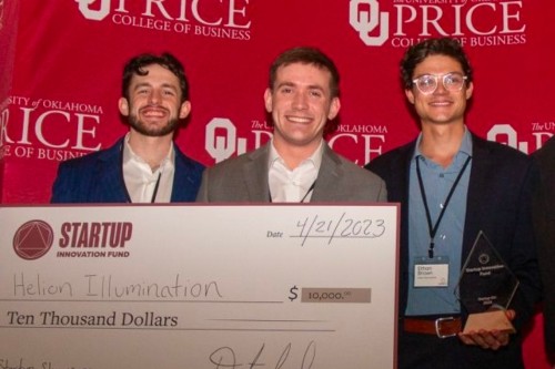 The Helion Illumination team poses with their award check at the OU Startup Showcase