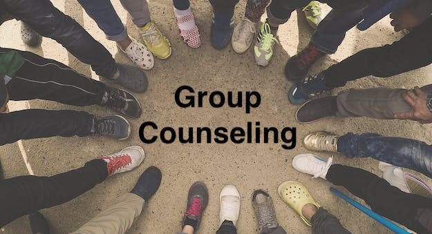 title group counseling and image of circle of shoes