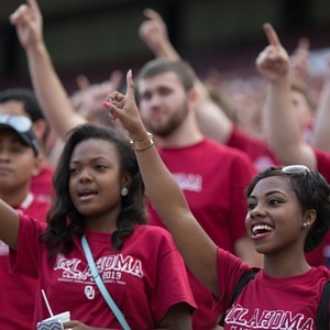 University of Oklahoma students cheering at football game