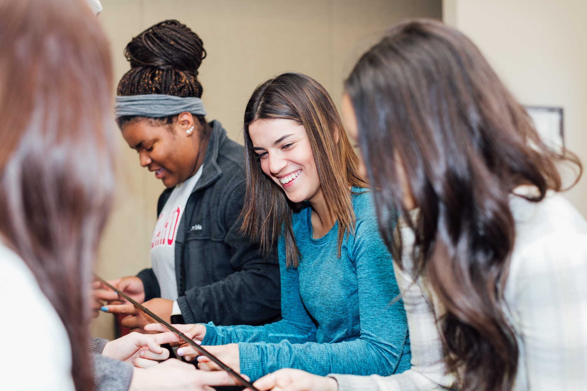 Students attending a class in a lecture hall