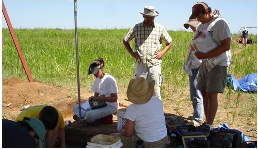 Team performs excavation in a field