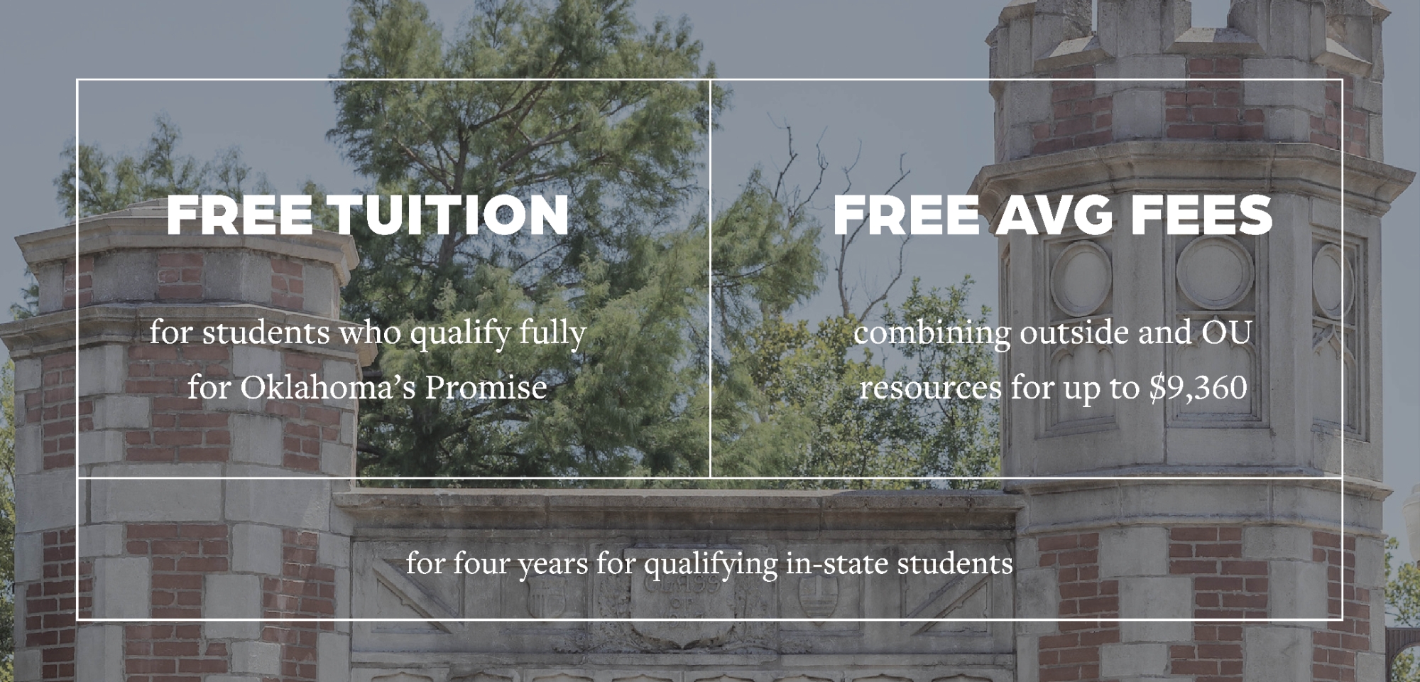 Crimson Commitment: Free tuition for students who qualify fully for Oklahoma's Promise, and free average feed combining outside and OU resources for up to $9,085 for four years for qualifying in-state students