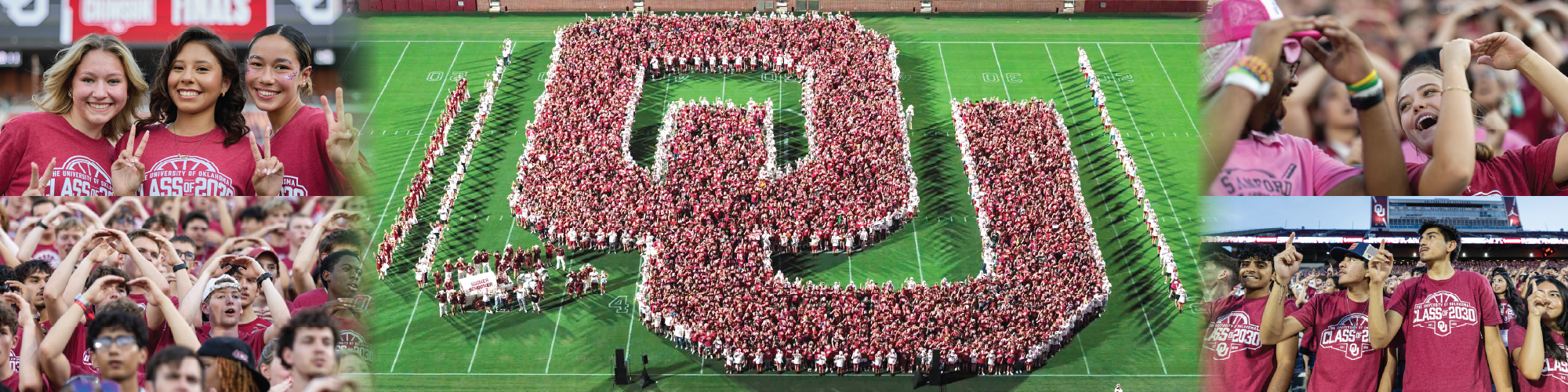 Students standing in the shape of the interlocking OU logo.