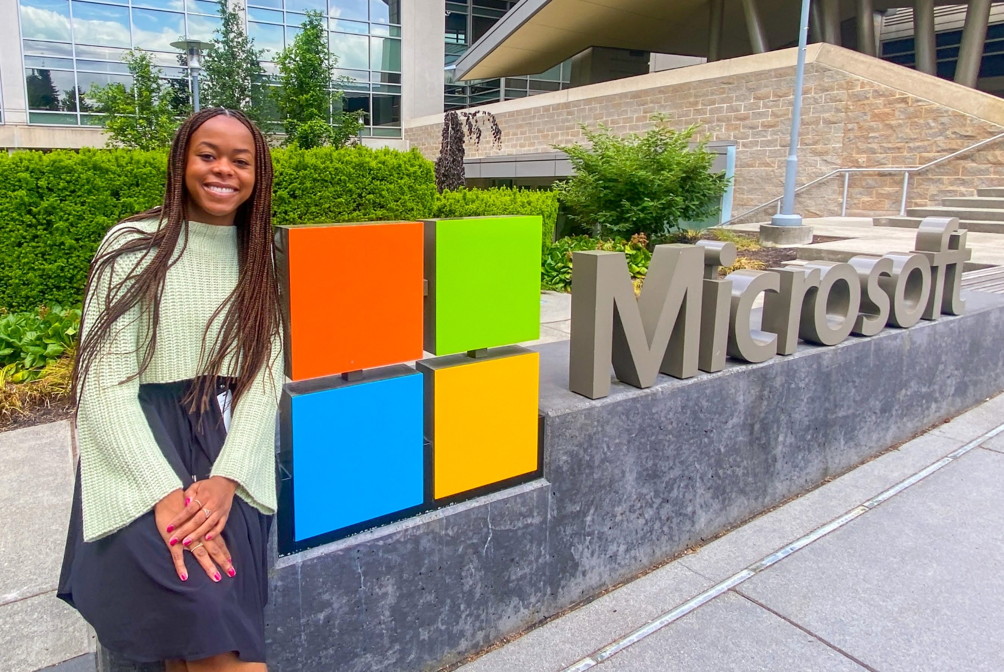 Uzo in front of the Microsoft offices in Dallas, Texas.