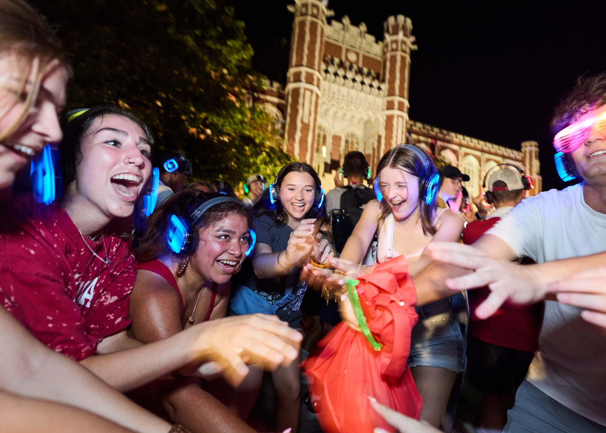 Silent disco in front of the Bizzell Memorial Library