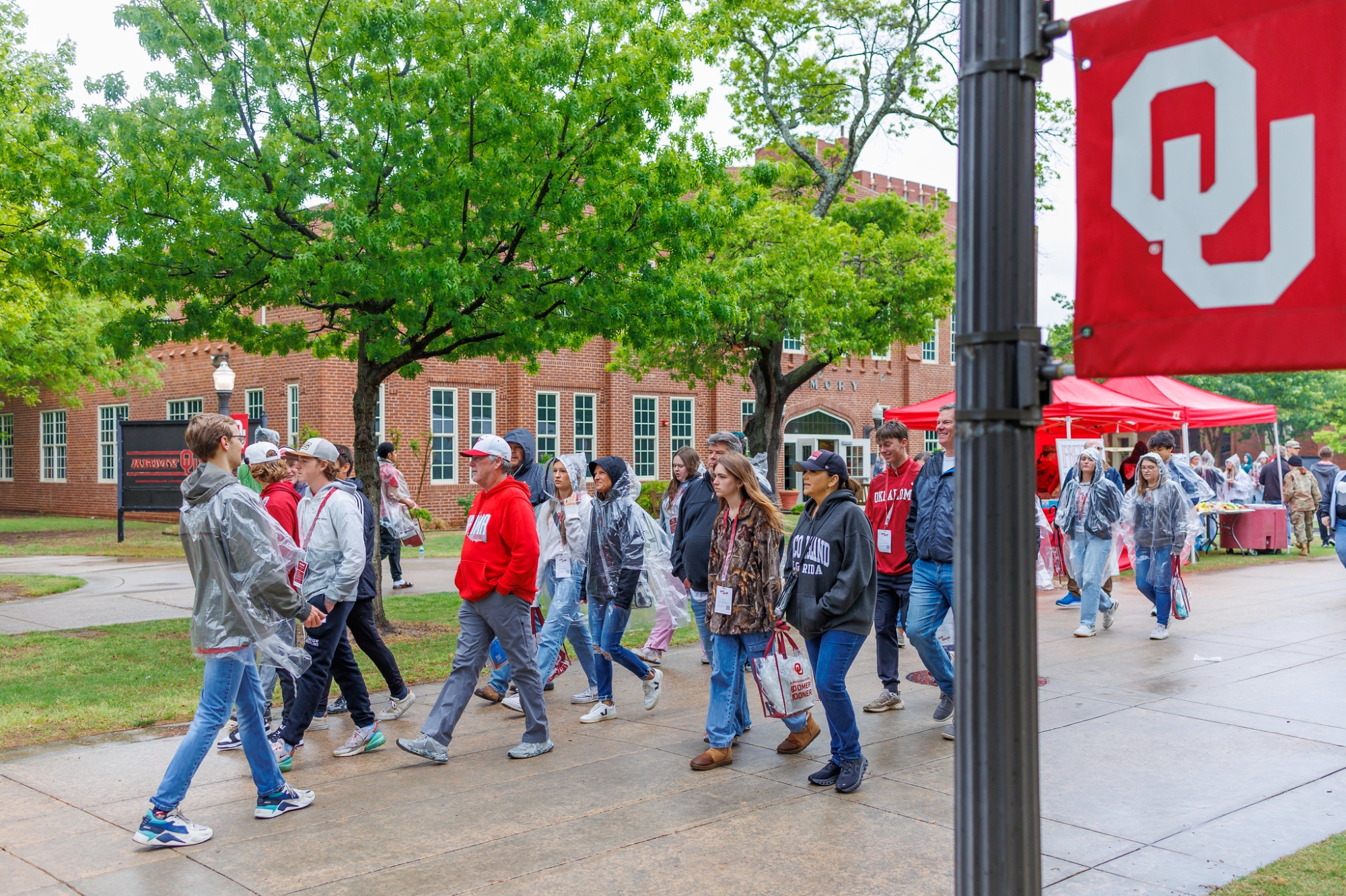 People gathered around mascot