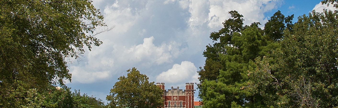 Photo of the sky and trees in the OU Norman campus.