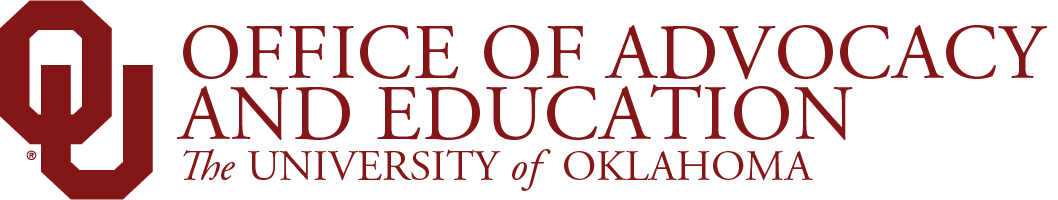 Interlocking OU, Student Affairs, Office of Advocacy and Education, The University of Oklahoma website wordmark.