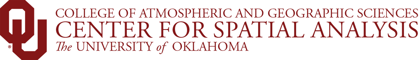 Interlocking OU, College of Atmospheric and Geographic Sciences, Center for Spatial Analysis, The University of Oklahoma website wordmark.