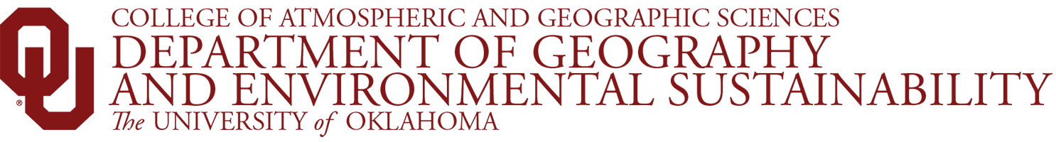 Interlocking OU, College of Atmospheric and Geographic Sciences, Department of Geography and Environmental Sustainability, The University of Oklahoma website wordmark.