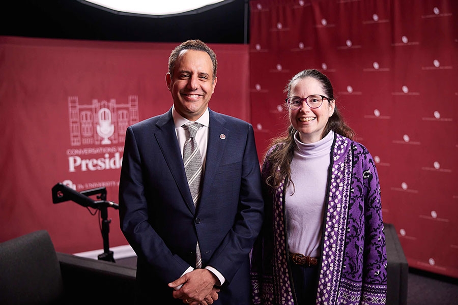 Joe Harroz and Amy McGovern on the set of Conversations with the President.