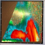 Hurricane Sally radar image depicting a vertical slice, including blue, green, and red coloration.