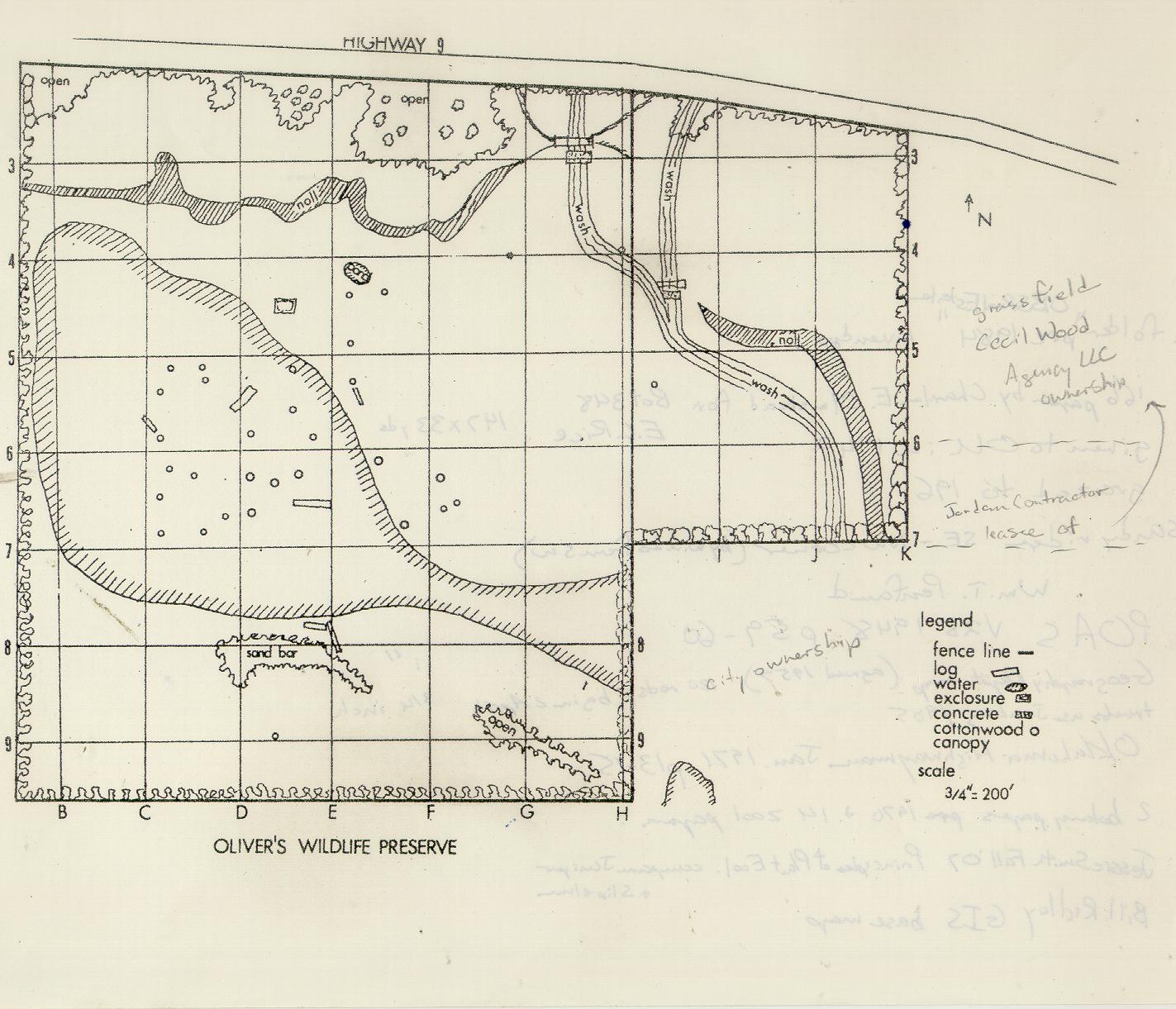 Hand drawn map by Dr. Charles Carpenter in 1975