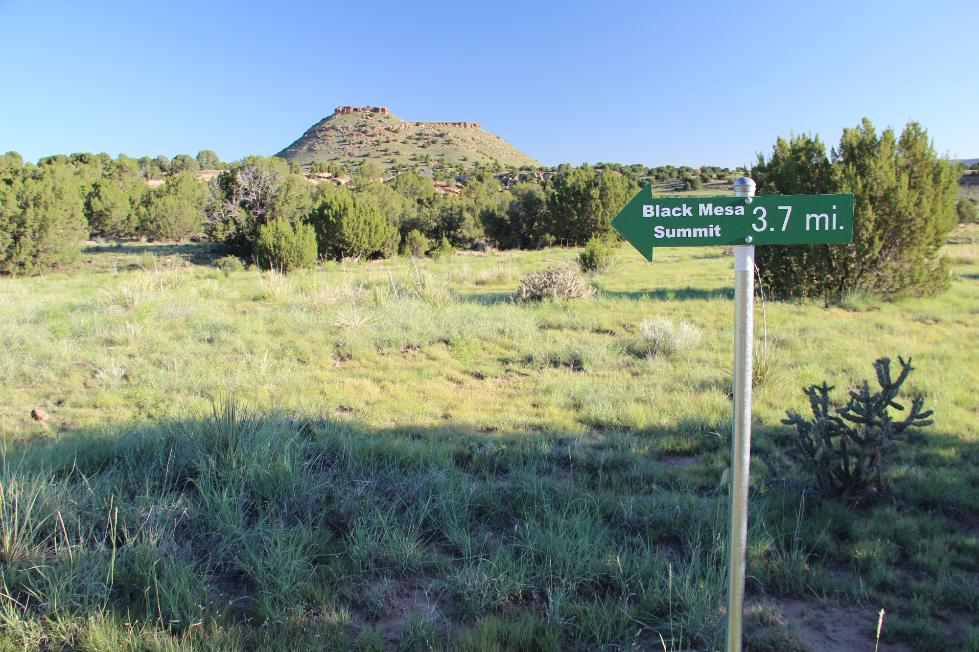 Black Mesa Trail Sign indicating 3.7 miles to the summit.